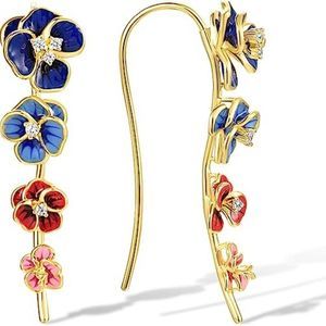 Women 925 Sterling Silver Enamel Flower French Hook Earrings